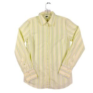 J.Crew Womens Medium Slim Fit Striped Button Down Shirt Lime Green White Navy